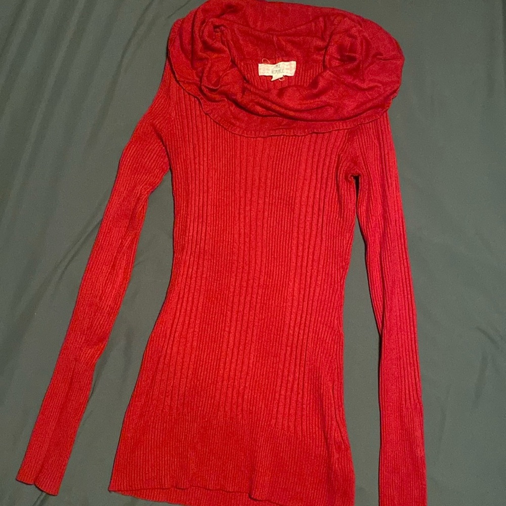 Red cowl neck sweater. Very flattering. Size M